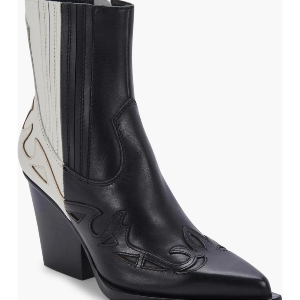 Two-Tone Black and White Western-Inspired Ankle Booties - Picture 11 of 11